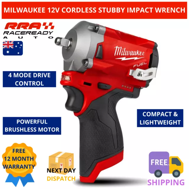 Milwaukee Cordless Stubby Impact Wrench 12V Li-ion Fuel 3/8" M12FIW38-0 Skin