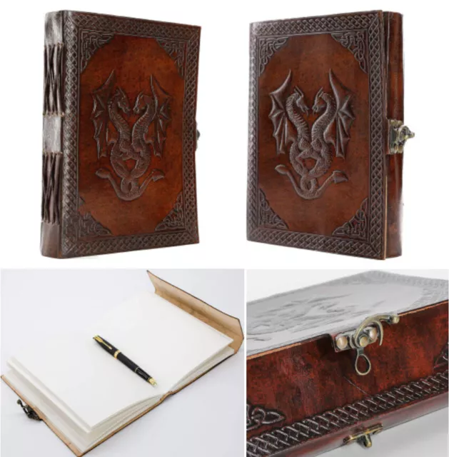 LARGE Leather Journal Double Dragon Journal/Writing Notebook Diary/Bound Diaries