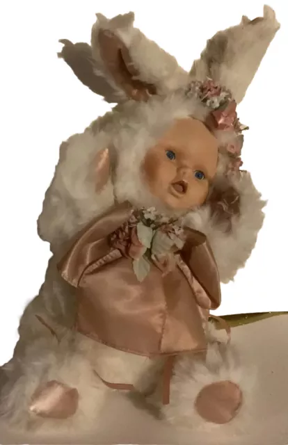 bisque porcelain face plush body  in easter bunny suit Vintage