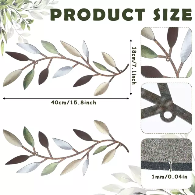 2 Pieces Metal Tree Leaf Wall Decor Vine Olive Branch Leaf Wall Art Wrought Iron 3