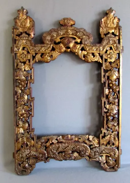 ANTIQUE 19th Century CHINESE Hand Carved GILT WOOD ARCHETECTURAL PANEL Frame