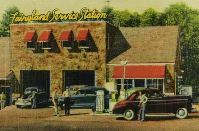 Vintage Fairyland Service Rock City Lookout Mountain Classic Car Gas Postcard