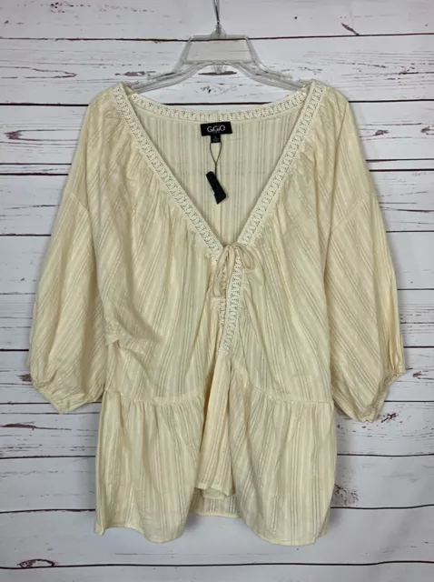 GiGiO Boutique Women’s S Small Ivory Cream Lace Boho Tie Top Blouse NEW TAGS