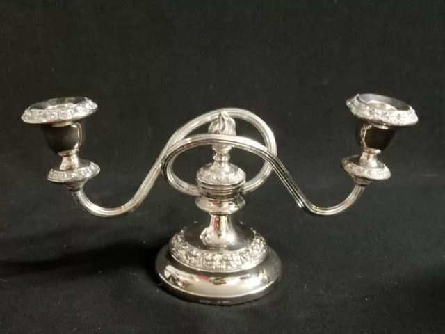 Vintage  Silver Plate  Candlestick Holder 2 Branch Ornate Motif Details