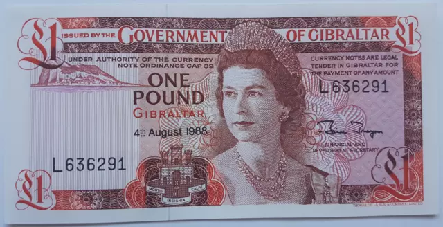 Queen Elizabeth II Banknote 1 Pound Gibraltar Year 1988 Bill UNC
