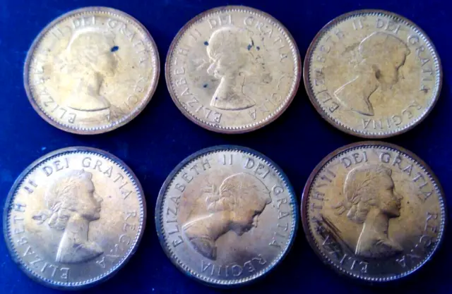 [ 6 lot] 1964 BU spotting toning Canada 1 cent penny coins free ship