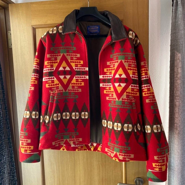 Vintage Pendleton High Grade Western Wear Wool Native Jacket Red Navajo Size M