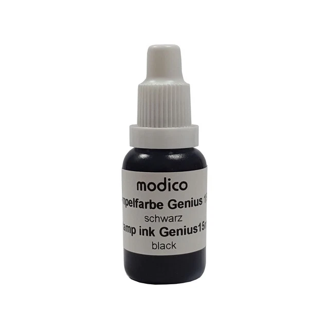 Modico Genius Stempelfarbe Schwarz Schnelltrocknend 15ml Flasche zum nachfüllen