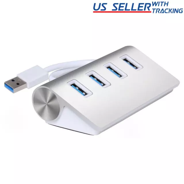 Aluminum 4 Port USB 3.0 Hub 5Gbps High Super Speed Adapter Cable For PC Laptop