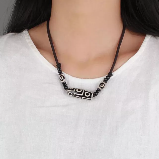 Ethnic Tibetan Nine Eyes Dzi Necklace Women Men Simple Pendant Neckl'm' 2