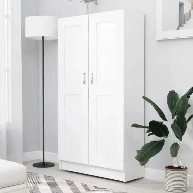 White Cabinet Cupboard Tall Display Storage Media Unit w/ Doors & 3 Shelves