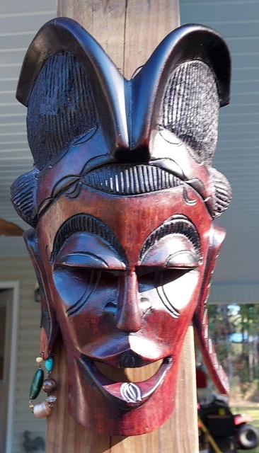 13' African Tribal Face Mask Wood Hand Carved Vintage Wall Hanging*Read Descrip*