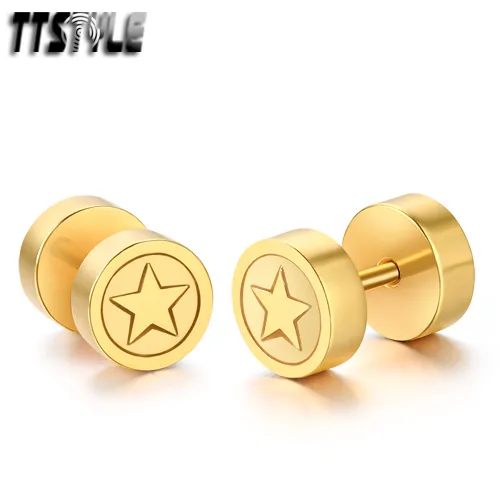 TTstyle 8mm Gold Surgical Steel STAR Fake Ear Plug Earrings NEW