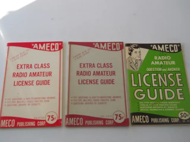 3 Vintage Ham Radio Booklets Radio Amateur License Guide, Ameco License Guide