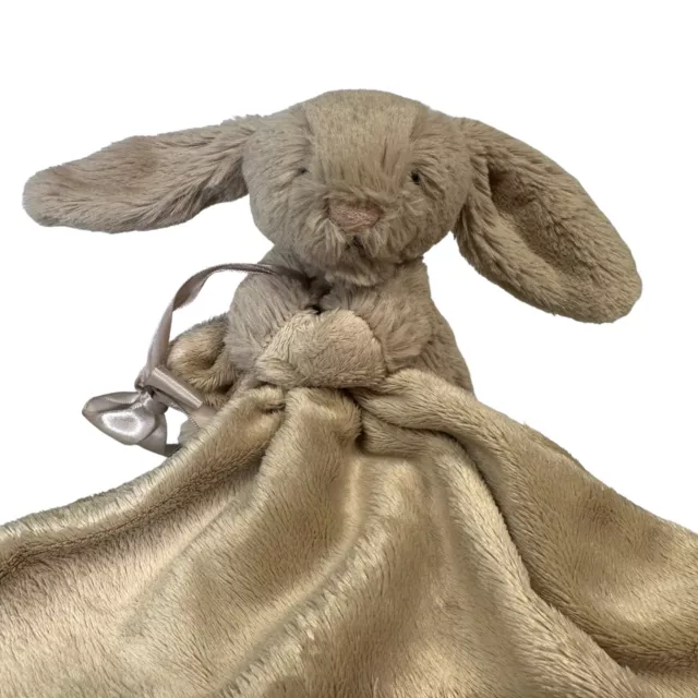 JellyCat London Bunny Beige Bunny Plush Lovey Soother with Mini Blanket Attached