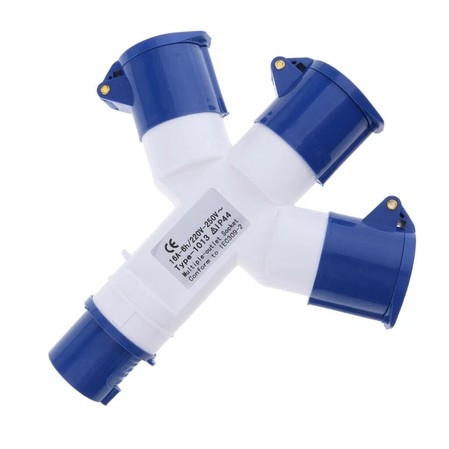 Prese spina industriale blu IP44 splitter a 3 vie 240 V 16 A per utensili elettrici
