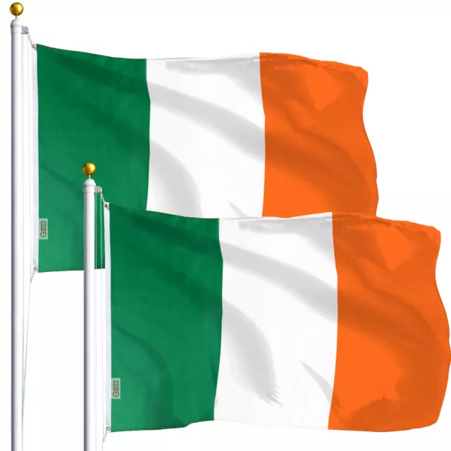 G128® TWO PACK FLAG OF IRELAND LARGE 3x5 FT IRISH EIRE INDOOR OUTDOOR, GROMMETS