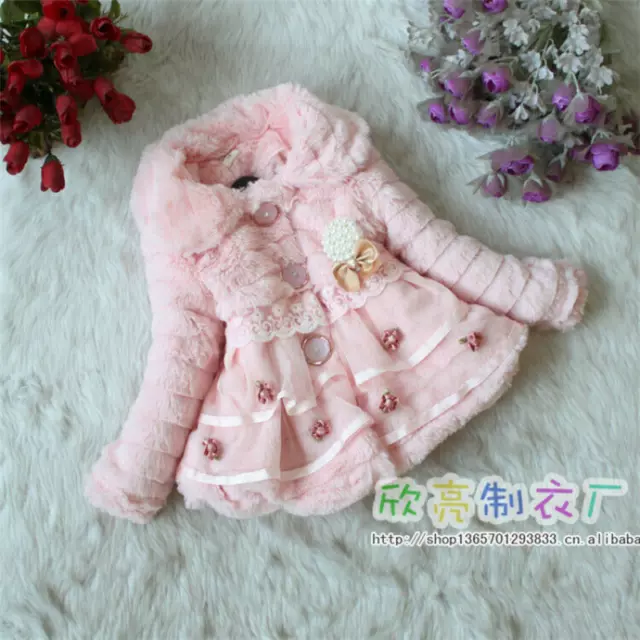 Kids Girls Faux Fur Pearl Coats Winter Warm Toddler Babys Fluff Jacket Outwear