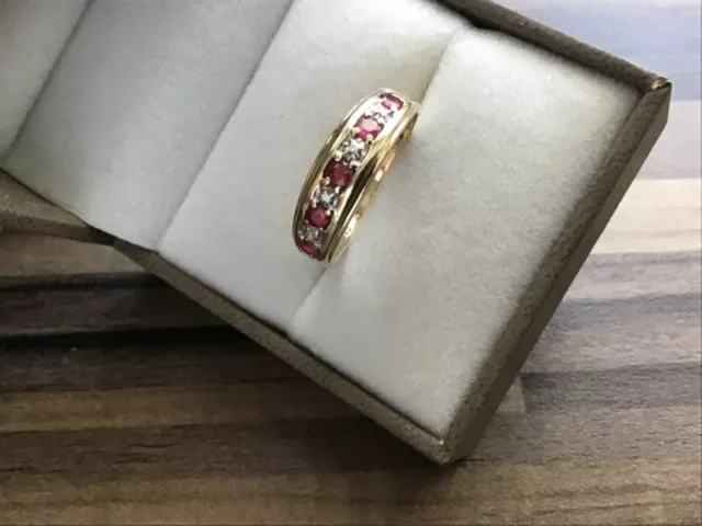 ladies 9ct yellow gold diamond and ruby  ring size P Dress / Eternity style ring