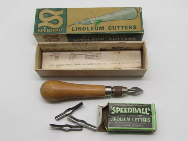 4 cortadores de linóleo vintage Speedball y caja original #1 producto #4131 EE. UU.