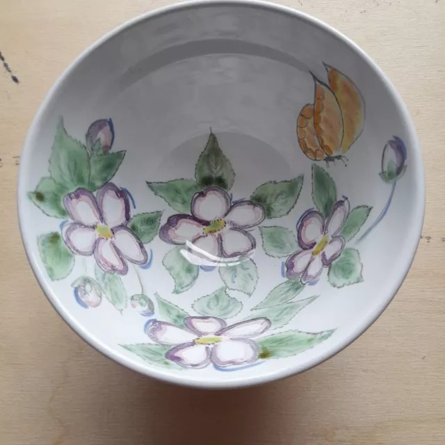 Buchan Scottish Pottery Stoneware 5 Inch Bowl - White Flower + Yellow Butterfly