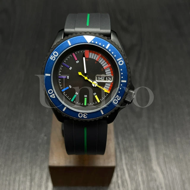 Custom Made Mods Watch SKX Style NH36 Auto Movement BL/SL C Rainbow Hours BLK/GN