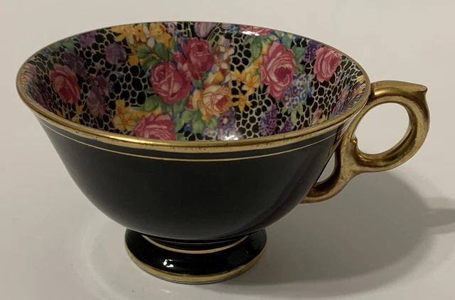 Rare VTG Royal Winton Grimwades “Hazel” Teacup Interior Chintz, Black Exterior