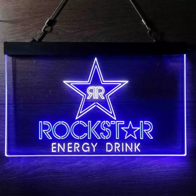 Rockstar Energy Drink 2 Color LED Neon Light Sign Wall Art Man Cave,Bar,Pub,Club