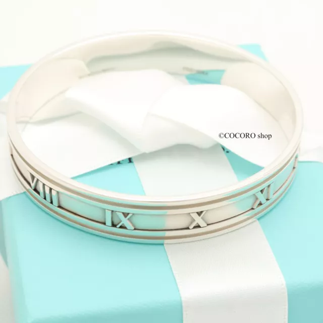 Tiffany & Co. Atlas Roman Numeral Wide Bangle Bracelet 8" Silver 925 w/Pouch