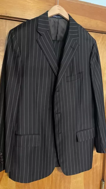 VTG POLO RALPH LAUREN brown Chalkstripe 3-btn Suit 44L Long Italy