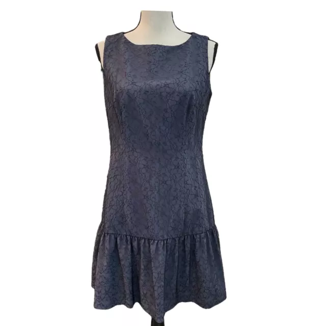 Boutique by Jaeger Dress Mini Blue Lace Sleeveless Crew Neck Flounce Party 10