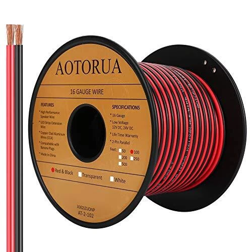 100FT 16/2 Gauge Red Black Cable Hookup Electrical Wire, 16AWG 2 Conductor 2 ...