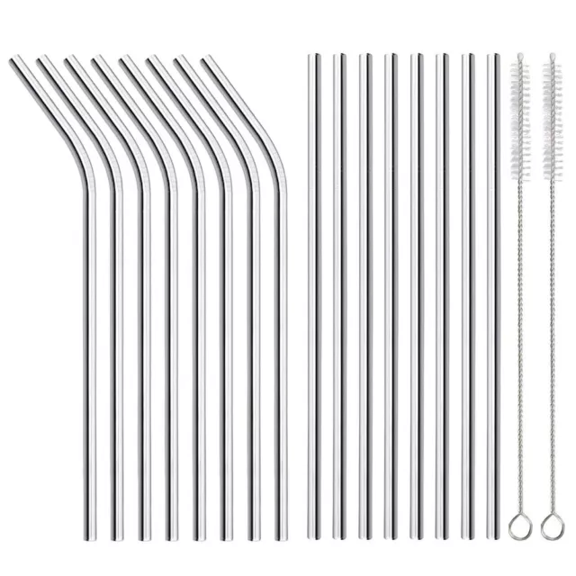 16 Pack of Reusable Stainless Steel Metal Straws, 8 Straight + 8 Bent 8.5 inc...