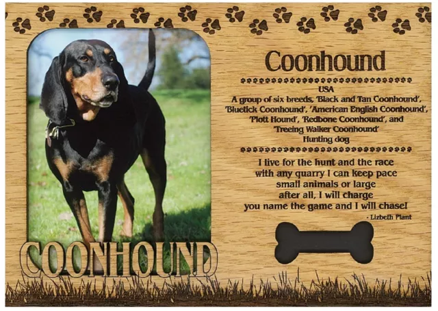 Coonhound Engraved Wood Picture Frame Magnet