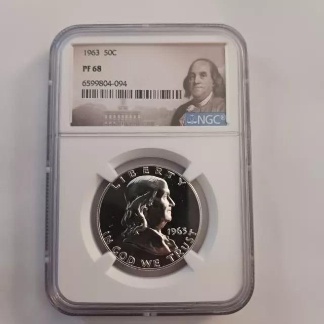 1963 NGC PF68 PROOF BEN FRANKLIN HALF DOLLAR 50c 90% SILVER