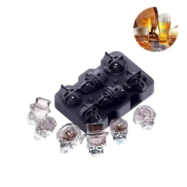 3D Black Flexible Silicone Skull Shape Ice Cube Tray Mold Whiskey Ice Ball Maker