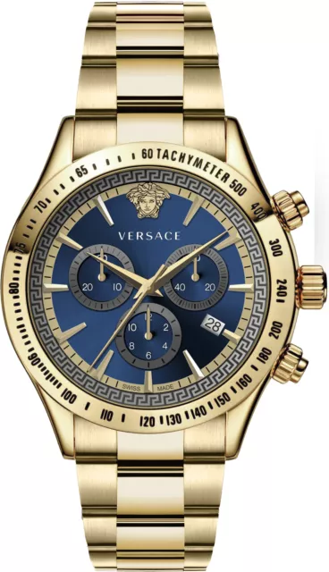 Versace VEV700619 Classic Chronograph blue gold Stainless Steel Men's Watch NEW