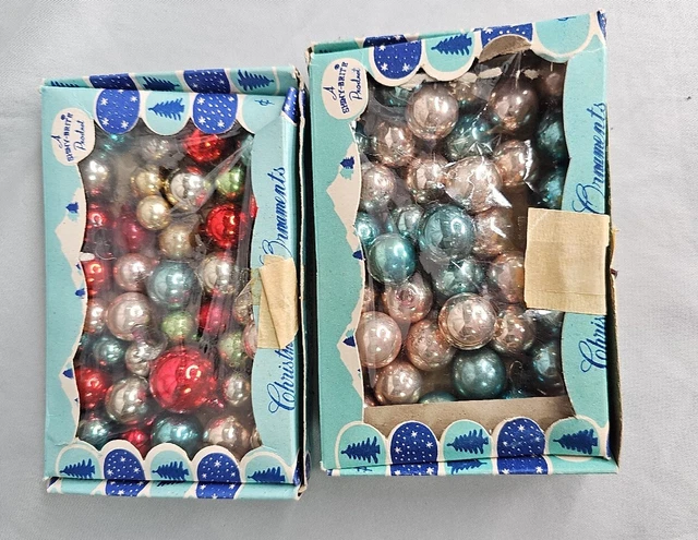 Vintage Shiny Brite Mini Christmas Glass Ornament 1/2” Mixed Colors Silver Blue