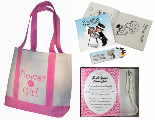 Flower Girl Gifts Set Tote Bag Gift Necklace Bracelet Wedding Day Activity kits