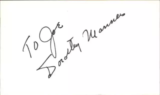 Dorothy Manners D.1998 Actress Signed 3" x 5" Index Card