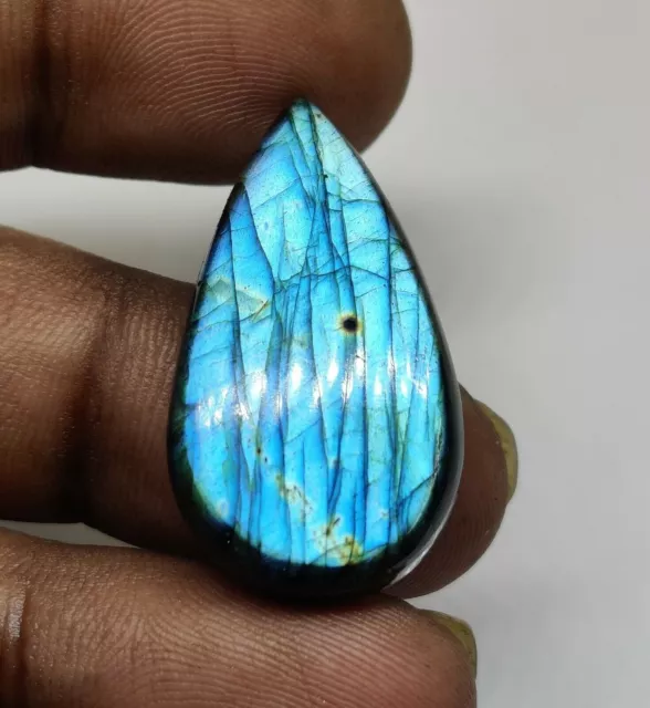 39.30 Cts. Natural Rare Blue Fire Labradorite Pear Cabochon 34X18 MM Gemstone