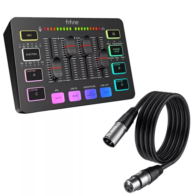 FIFINE 4 Channel RGB Gaming Audio Mixer for Podcast Recording Streaming Vocal