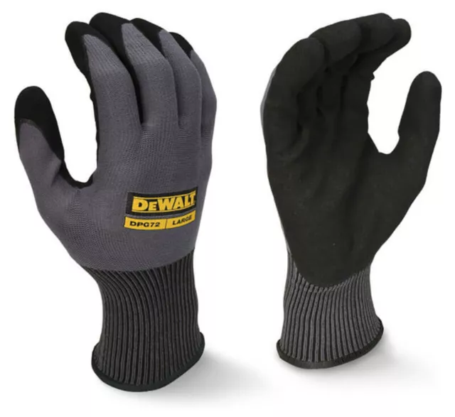 1 PAIR DeWalt Flexible Durable Nitrile Grip Palm Coated Lightweight Work Gloves