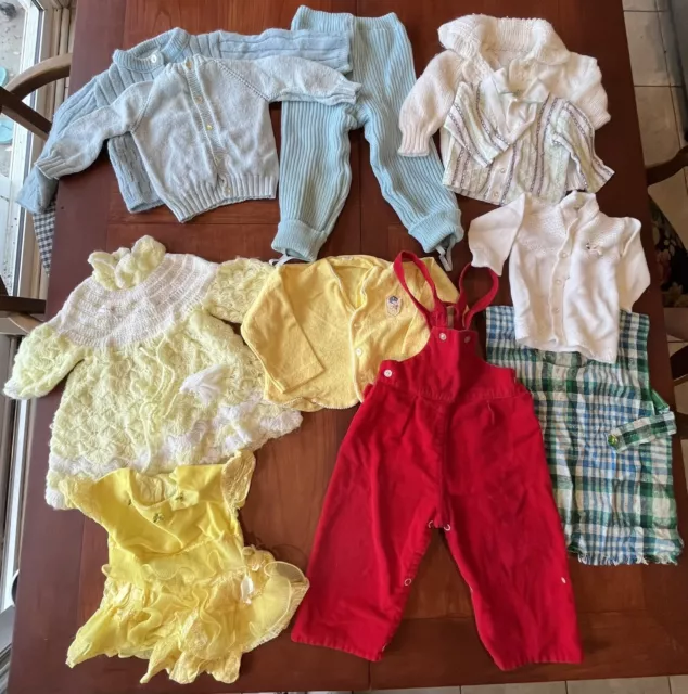 Set 11 Piece Vintage Doll Or Baby Clothes 12-18M Sweaters Jumpsuits Knits