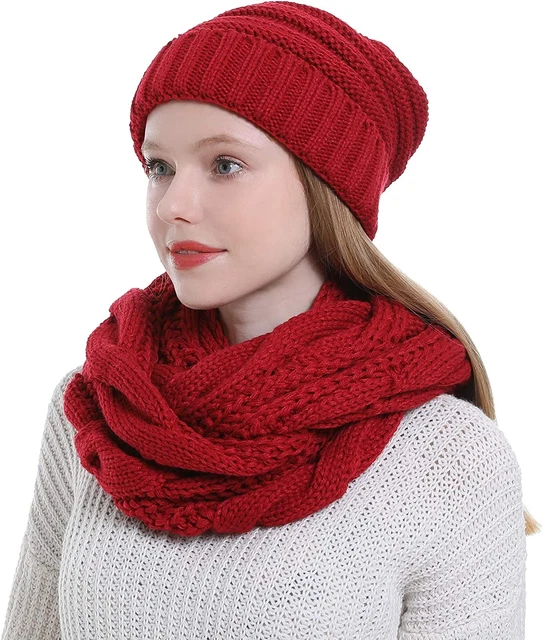 Bufanda Y Gorro Grueso Tejidos De Punto Beanie Cuellera De Mujer Para Invierno 3