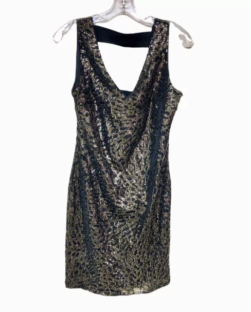 1.State Women's Sequin Dress Size XS Black Gold Sleeveless Sexy Cocktail Party