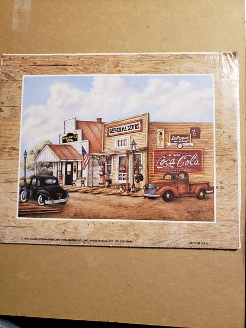 1997 Scafa-Tornabene Art Litho Print Coca Cola Barber Shop Variety Store - New