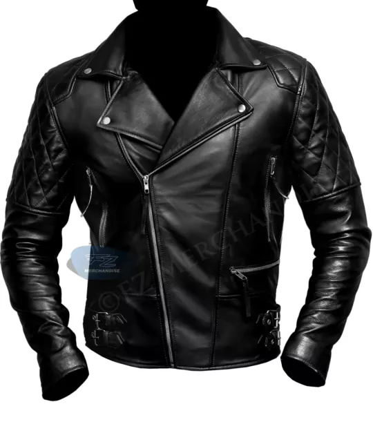 Mens Motorcycle Brando Biker Vintage Moto Racer Retro Black Real Leather Jacket