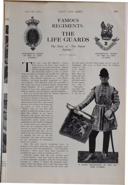 1915 WW1 ARTICLE & PICS LIFE GUARDS REGIMENTAL BADGE REVIEW 2nd DRUMS & STANDARD