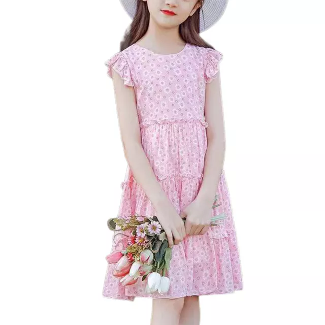 Girls Dress High Waist Skin-friendly Children Floral Print Sweet Dress Kids